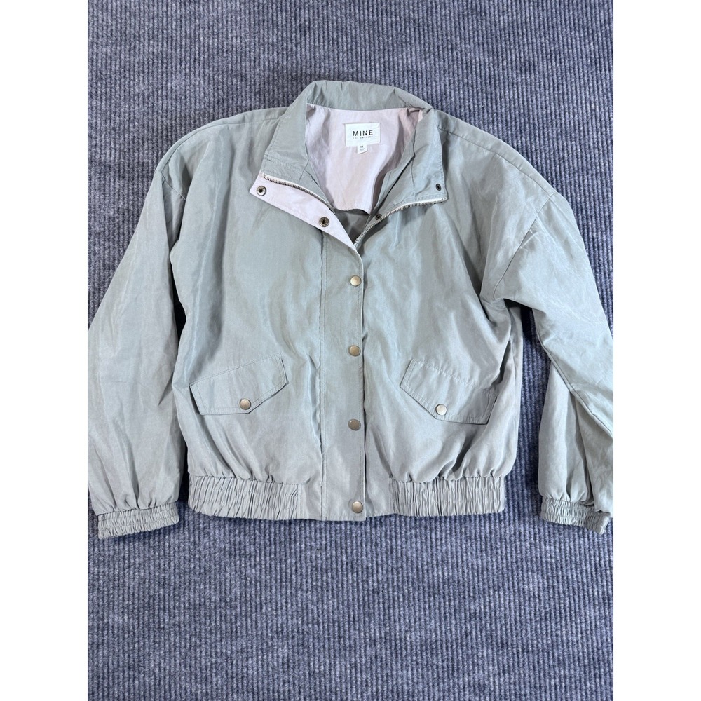 Sage Green Utility Bomber Jacket – Minimalist Oversized Lightweight Snap Front M